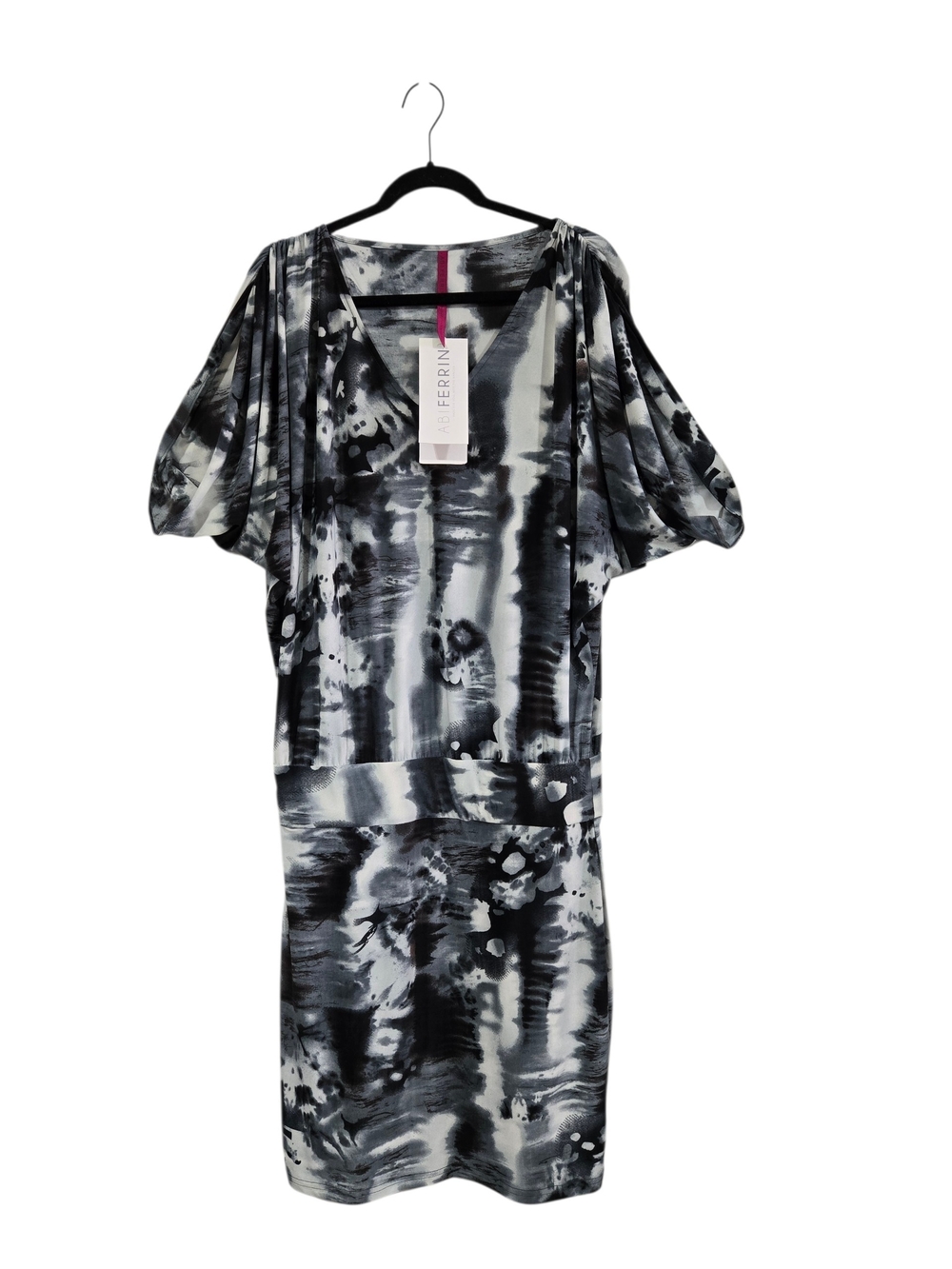 Abi Ferrin Abstract Watercolor Black White 5 Way Stretch Dress Drop Waist New L